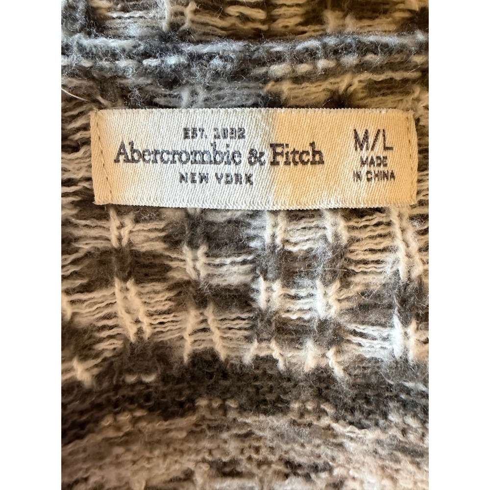 Abercrombie & Fitch Cardigan Sweater Women Medium Tan Grey Waterfall Aztec Knit - Picture 9 of 10